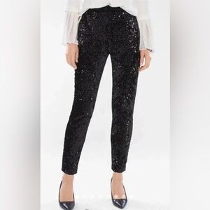 NWT CHICO’S SEQUINS PANTS CRUSHED VELOUR VELVET TAPERED ANKLE